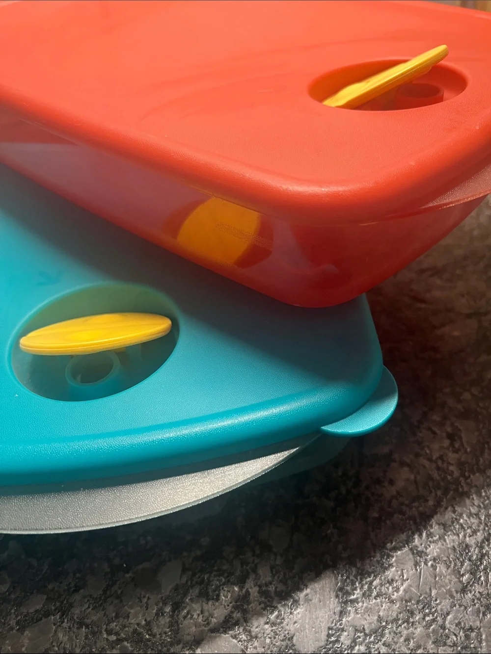 Set of 2 Rock N Serve Vintage Tupperware Microwave Containers. Red/Orange & Teal